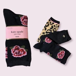 Kate Spade New York 3-Pack Boxed Rose Leopard Crew Socks Black One Size